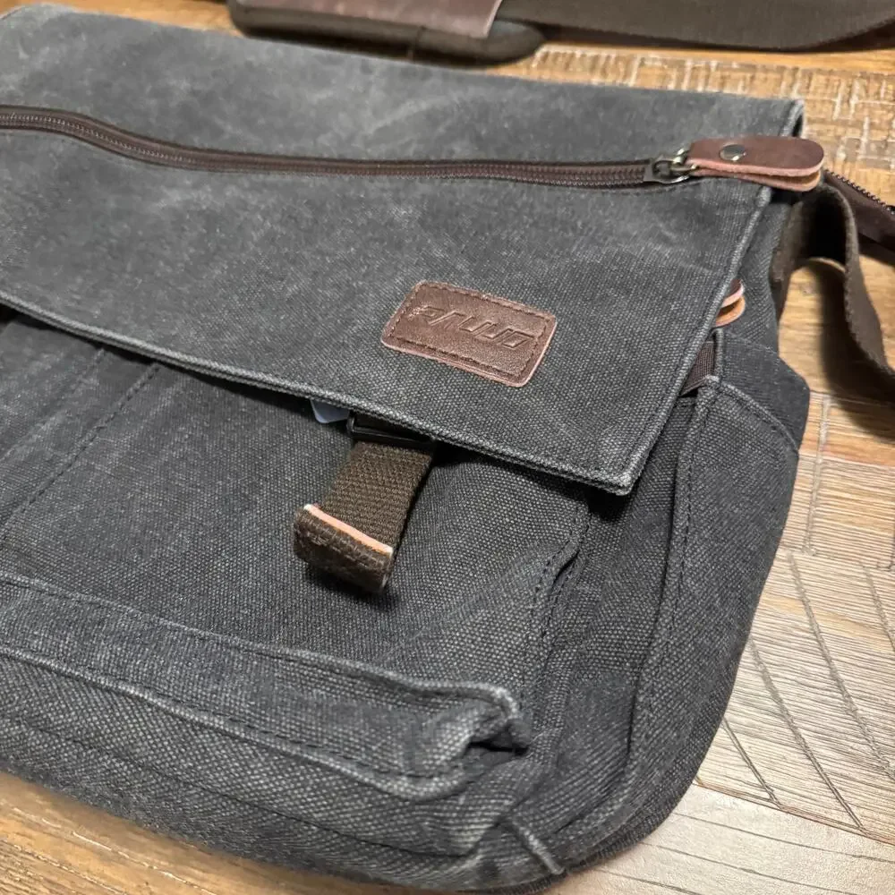 RAVUO Charcoal Canvas Messenger Bag Leather Accents Vintage Workbag Skatestyle